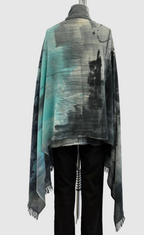 Fissore Hand Painted Cashmere Scarf in Turquoise/Gray