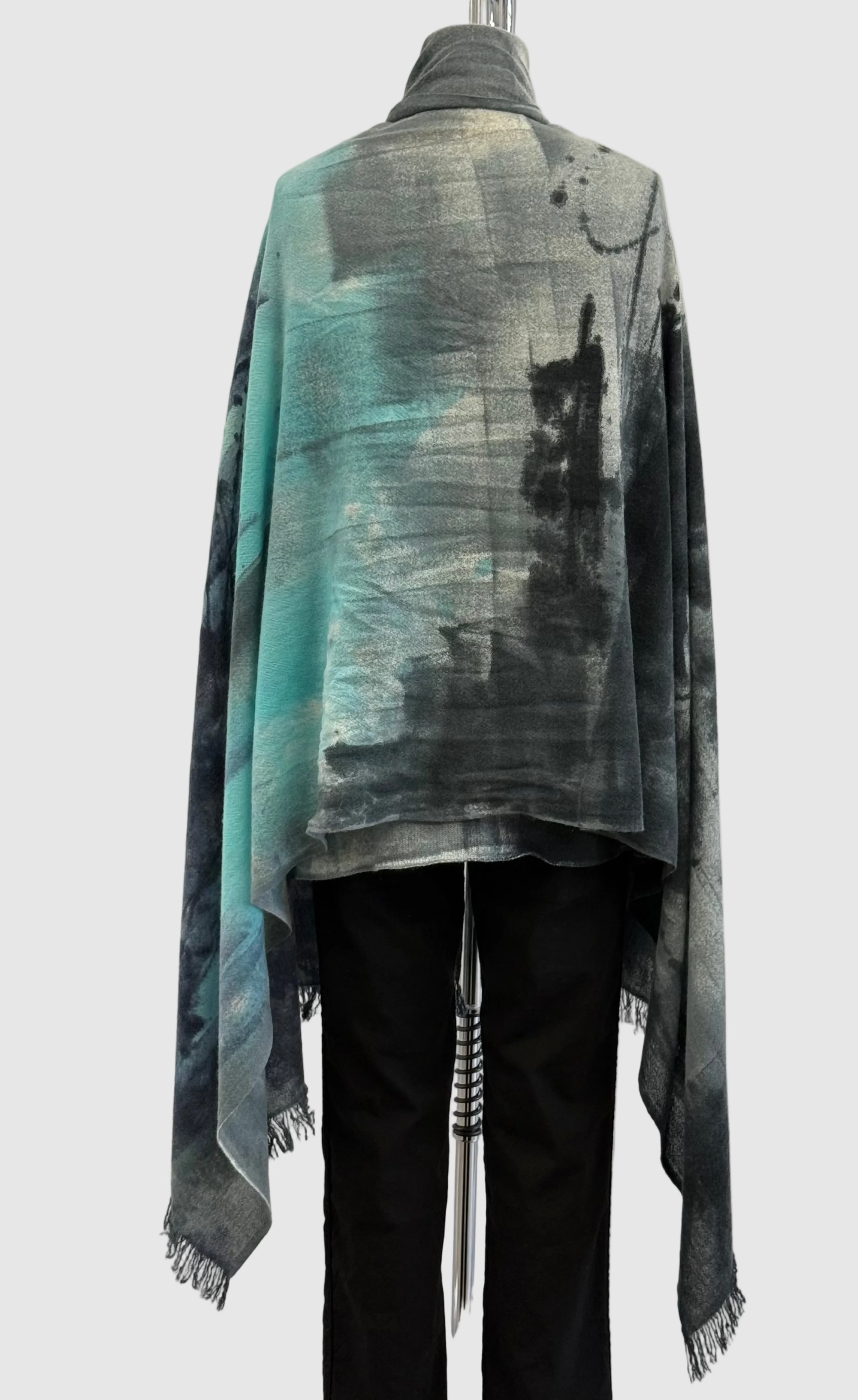 Fissore Hand Painted Cashmere Scarf in Turquoise/Gray