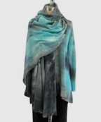 Fissore Hand Painted Cashmere Scarf in Turquoise/Gray