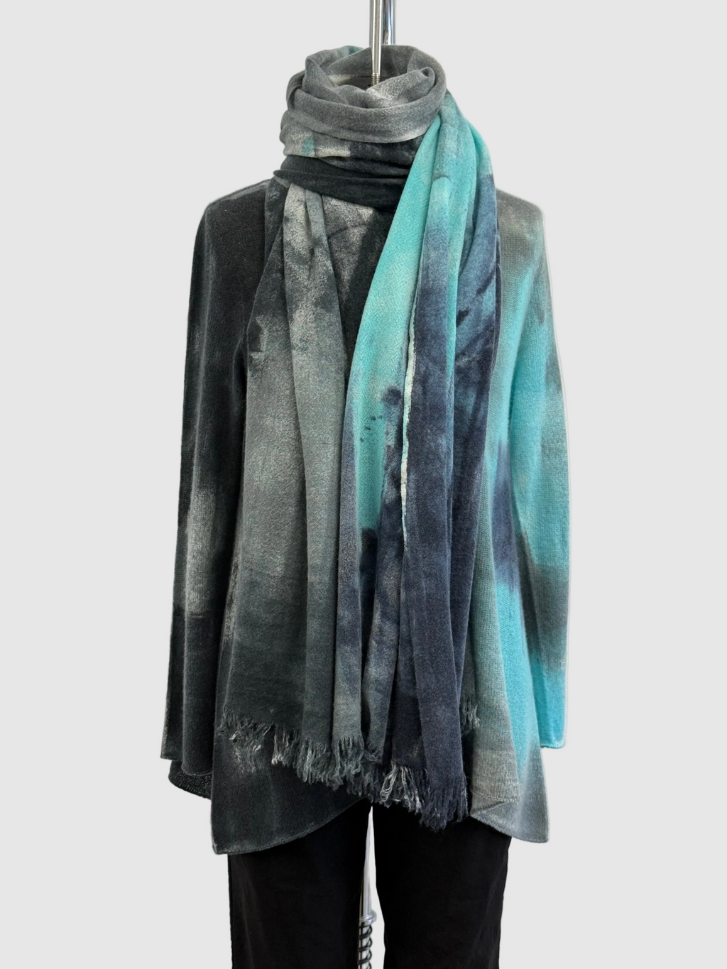 Fissore Hand Painted Cashmere Scarf in Turquoise/Gray