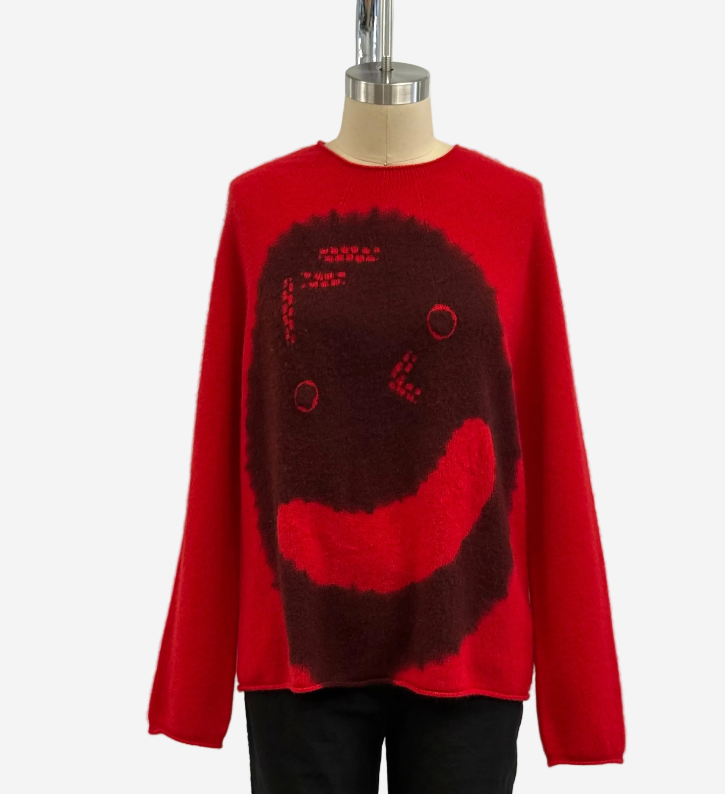 Suzusan Acid Smiley Face Pullover Sweater in Red