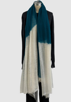 Featherweight Cashmere Shawl in Dark Teal/Sand