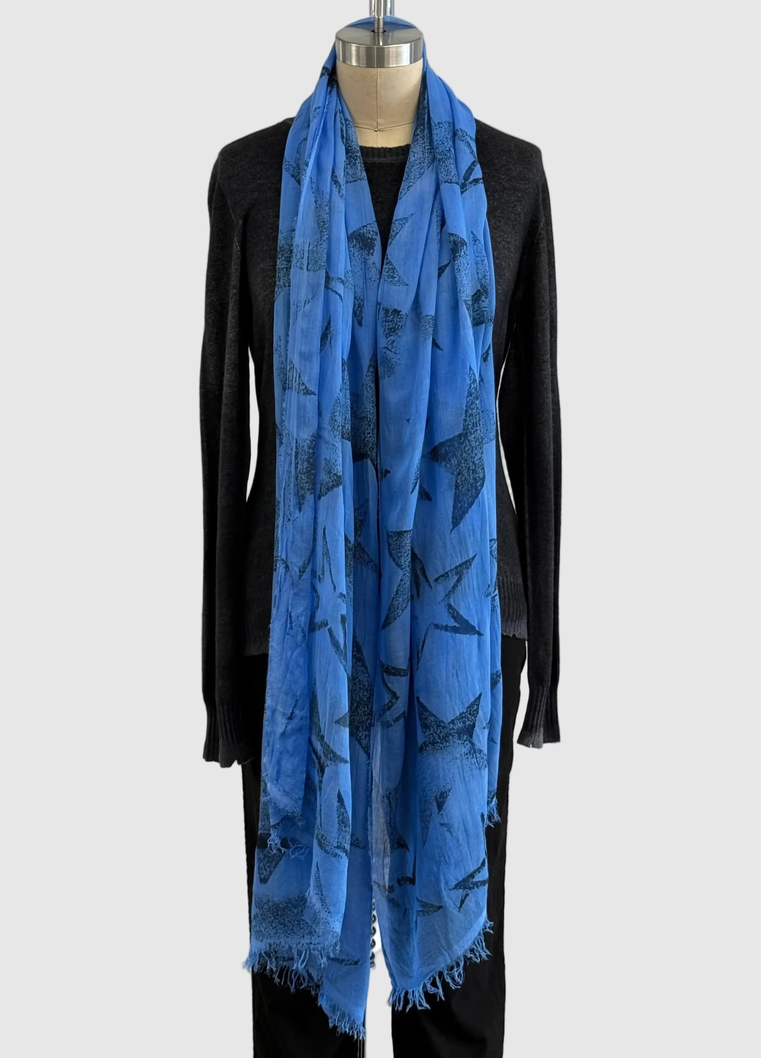 ANNIE TURBIN MODAL SCARF IN BLUE WITH BIG BLACK STARS