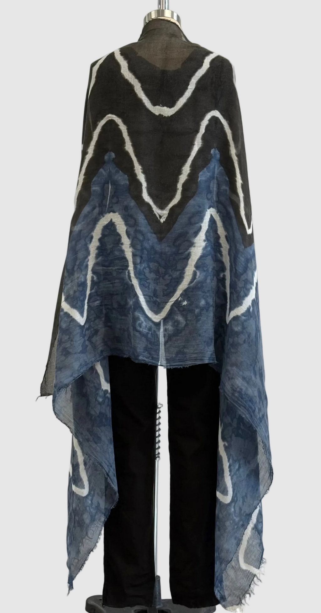 Annie Turbin Silk Modal Scarf in Navy Black White Wave