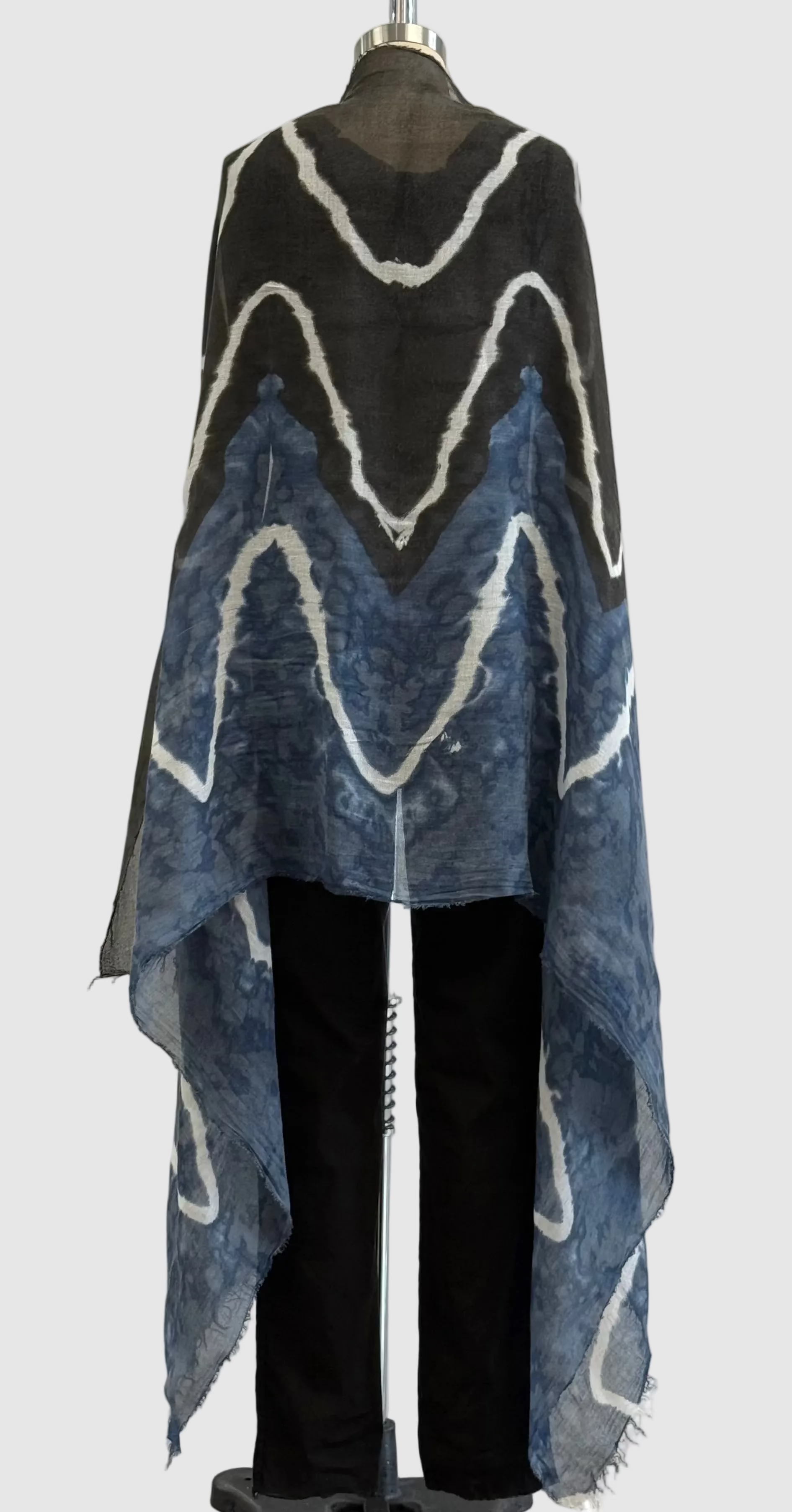 Annie Turbin Silk Modal Scarf in Navy Black White Wave