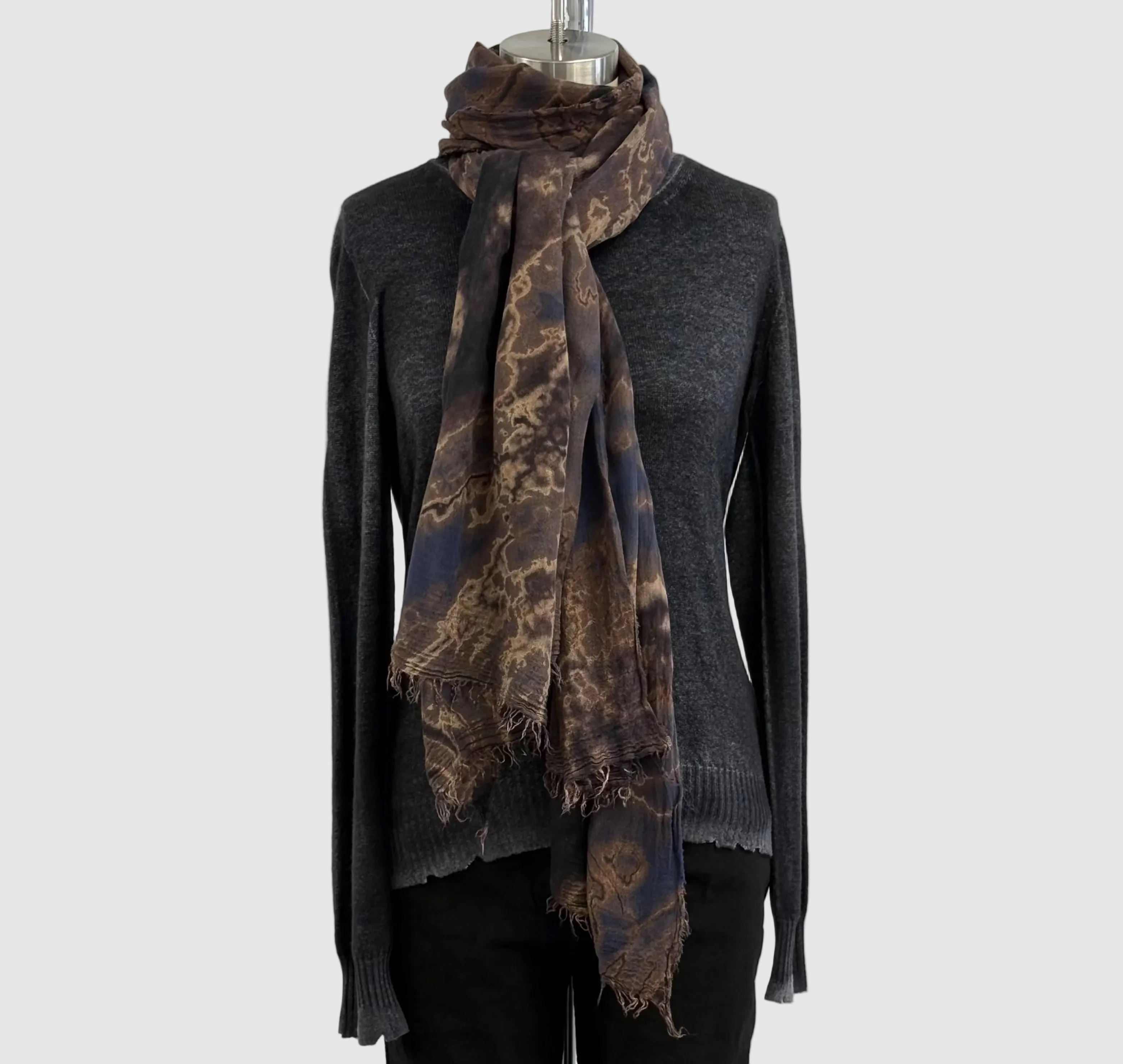 Annie Turbin Silk Scarf in Black Electric Blue Geode