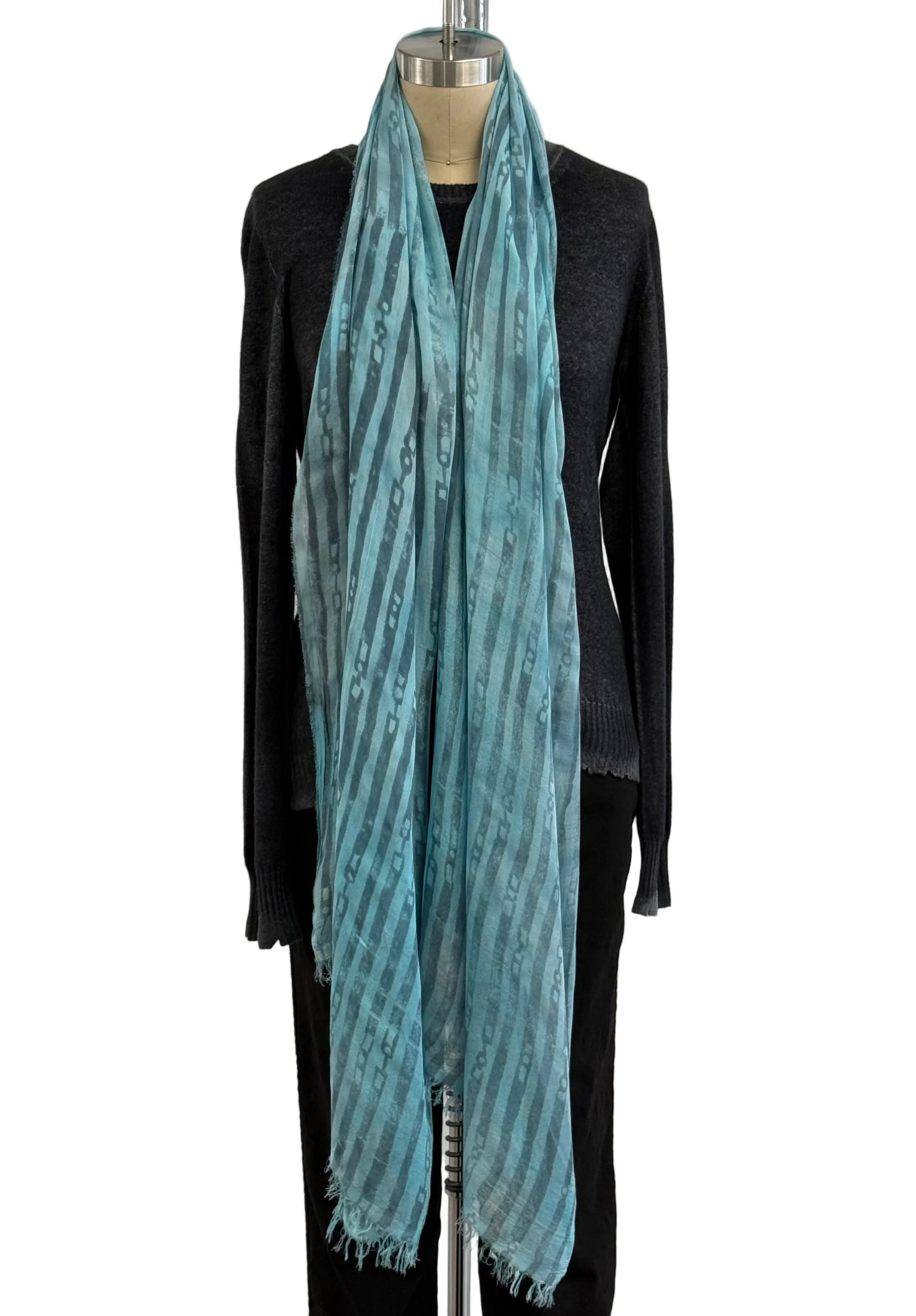 ANNIE TURBIN MODAL SCARF IN AQUA WITH GREY BELTS