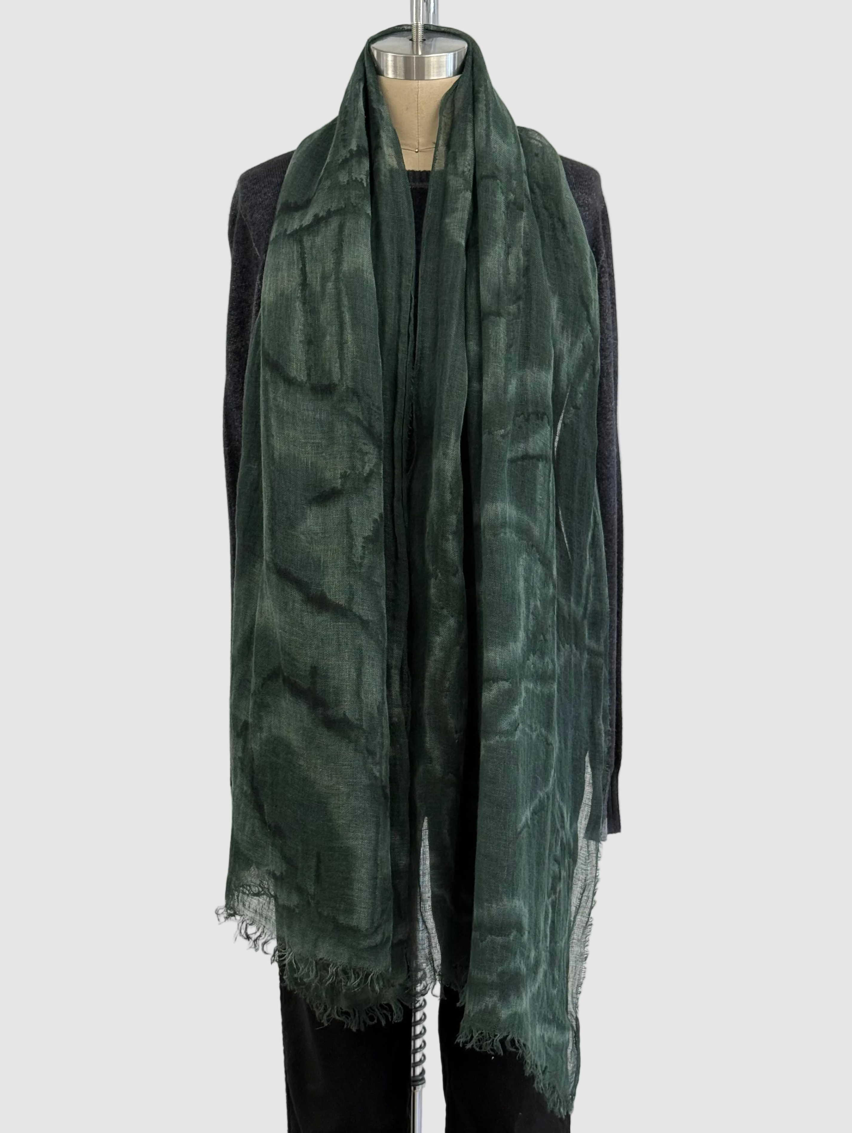 Annie Turbin Linen Scarf In Combat Green Swirl