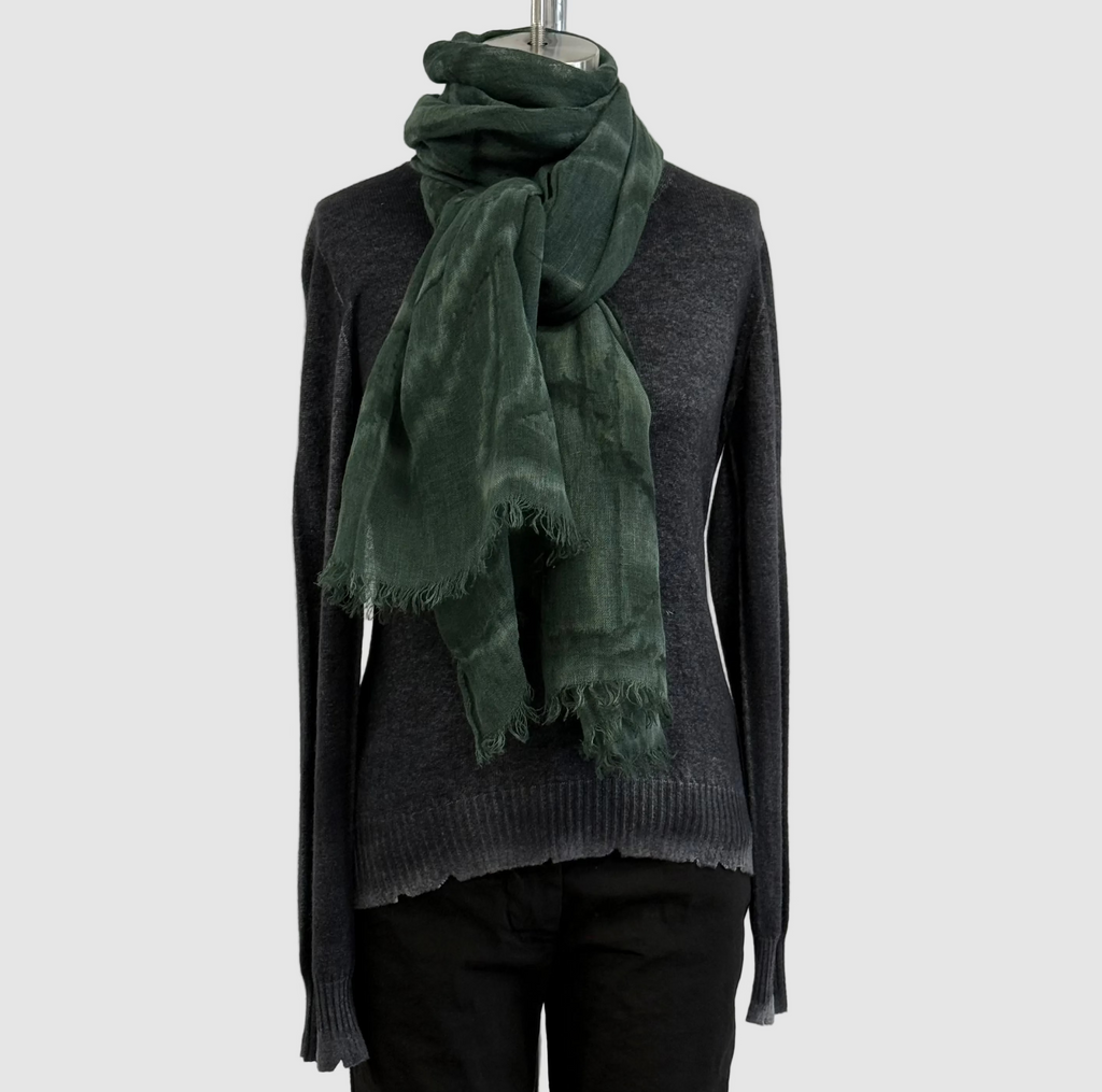 Annie Turbin Linen Scarf In Combat Green Swirl