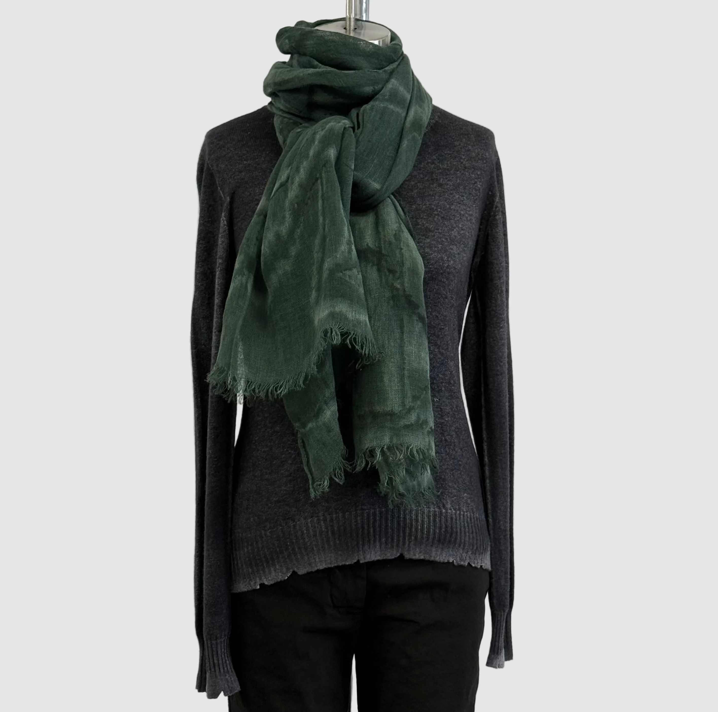 Annie Turbin Linen Scarf In Combat Green Swirl