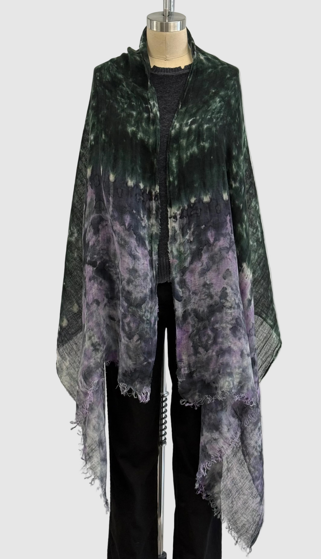 Annie Turbin Linen Scarf in Combat Green Pink Botanical