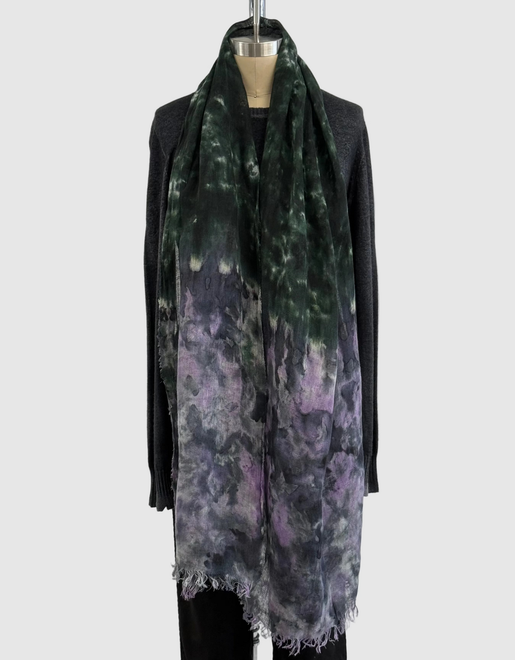 Annie Turbin Linen Scarf in Combat Green Pink Botanical