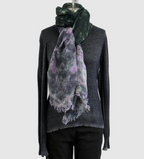 Annie Turbin Linen Scarf in Combat Green Pink Botanical