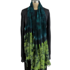 Annie Turbin Cotton Scarf In Teal Lime Botanical