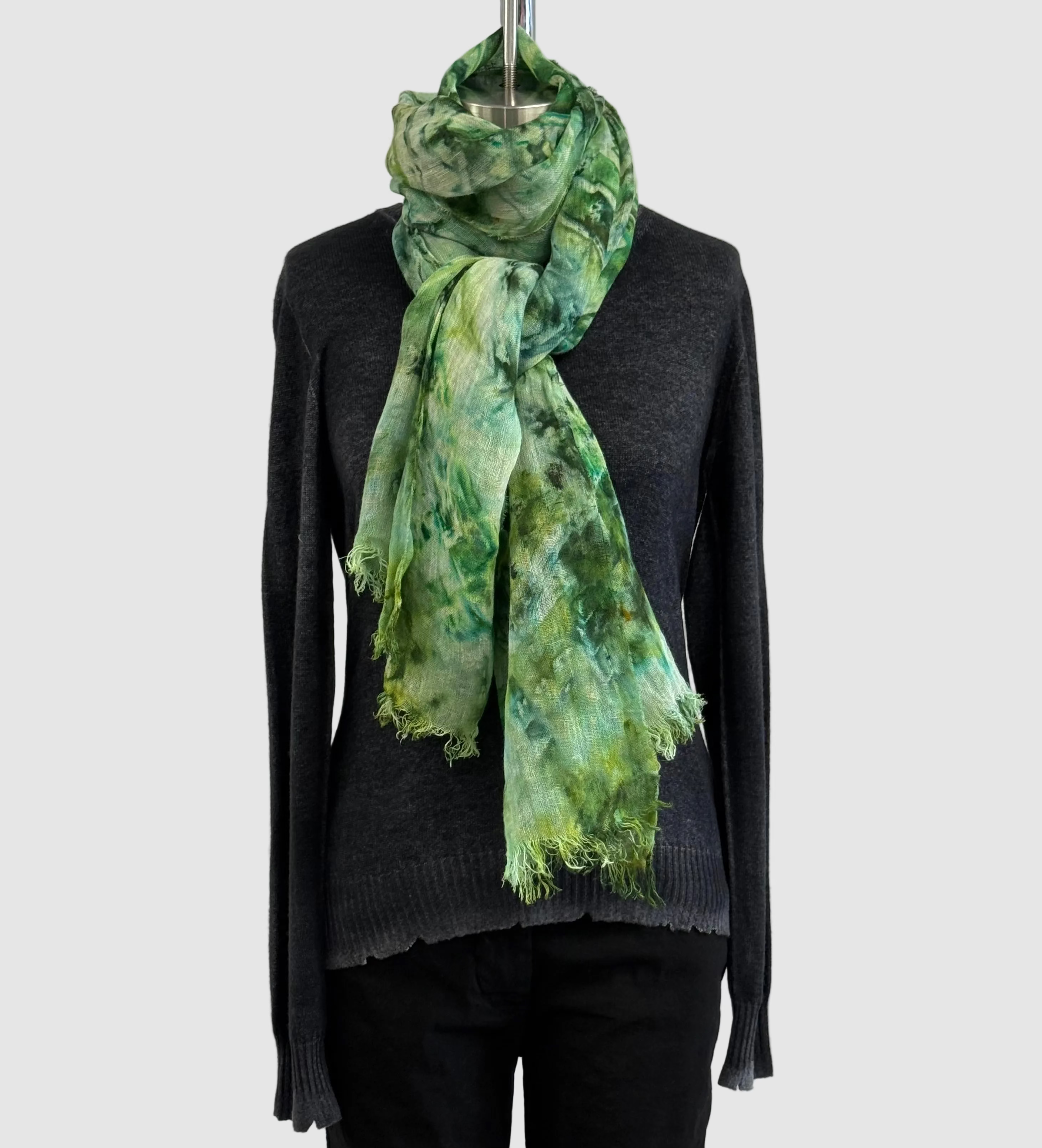 Annie Turbin Emerald Ice Dye Linen Scarf