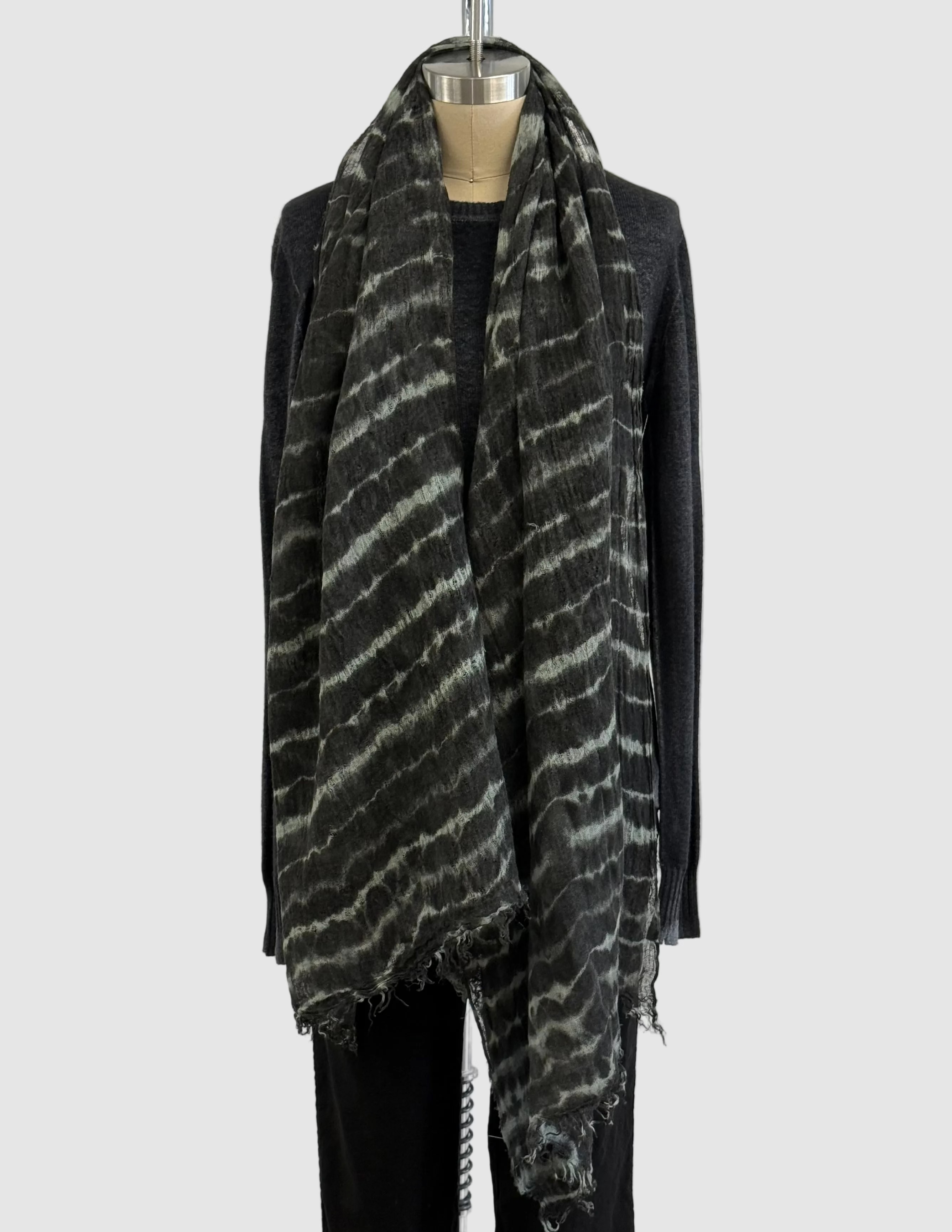 Annie Turbin Sage With Black Shibori Linen Scarf