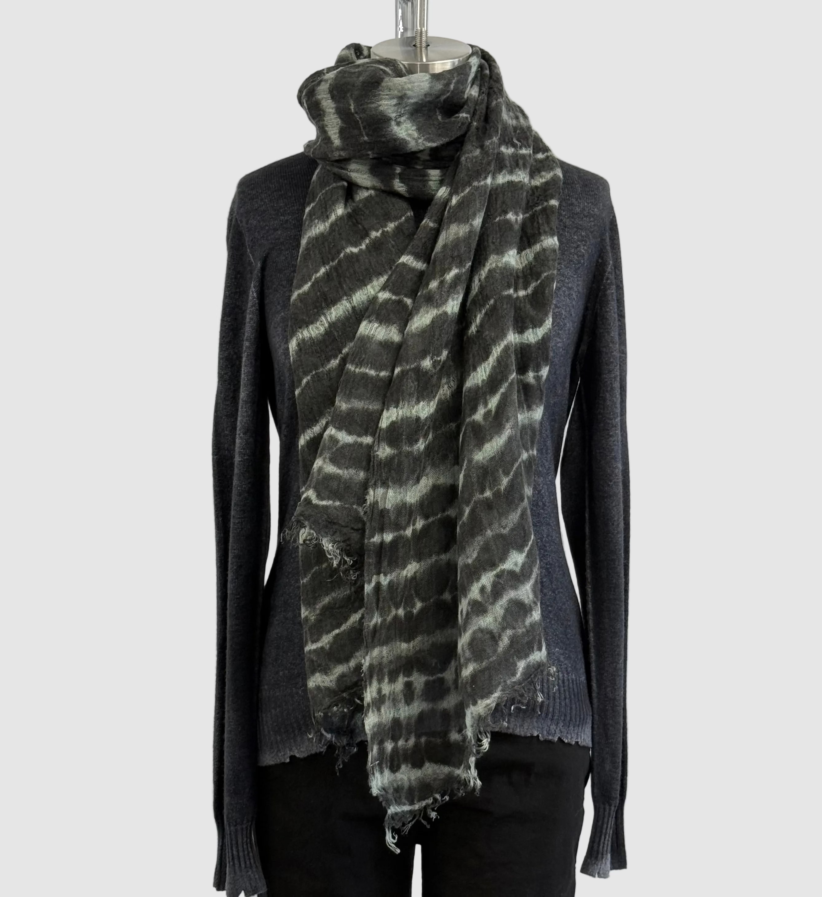 Annie Turbin Sage With Black Shibori Linen Scarf