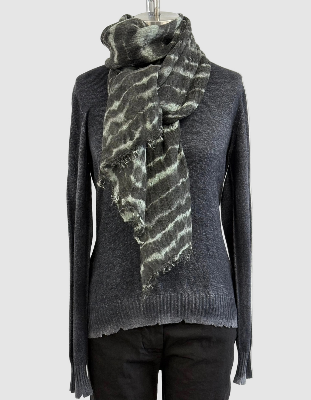 Annie Turbin Sage With Black Shibori Linen Scarf