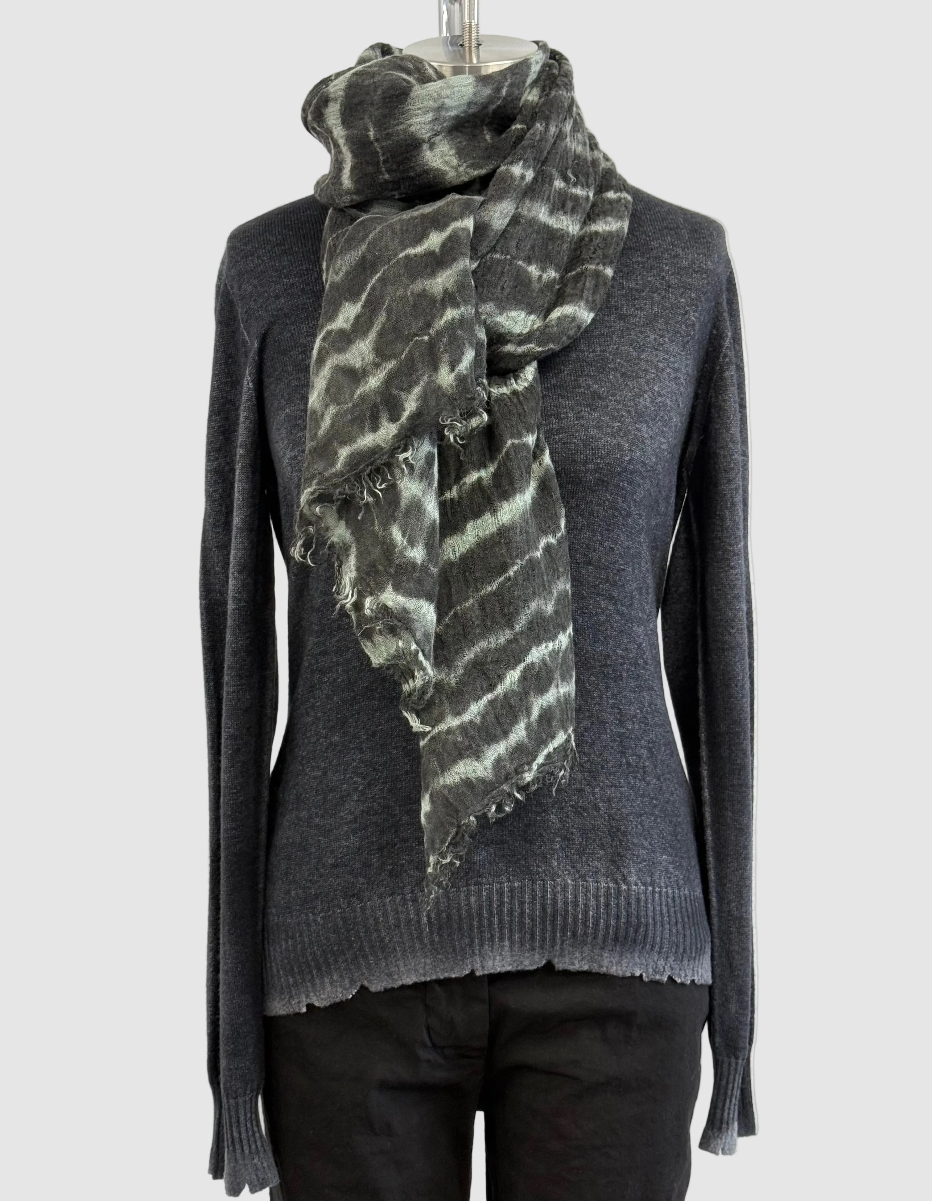 Annie Turbin Sage With Black Shibori Linen Scarf