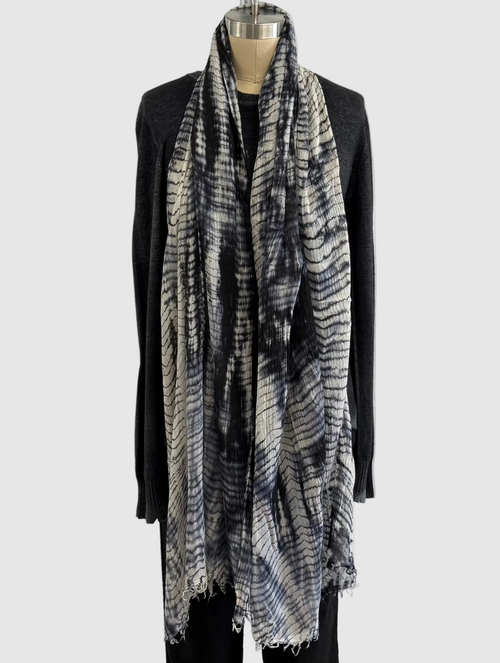 ANNIE TURBIN BLUE/BLACK CREAM SHIBORI MODAL SCARF