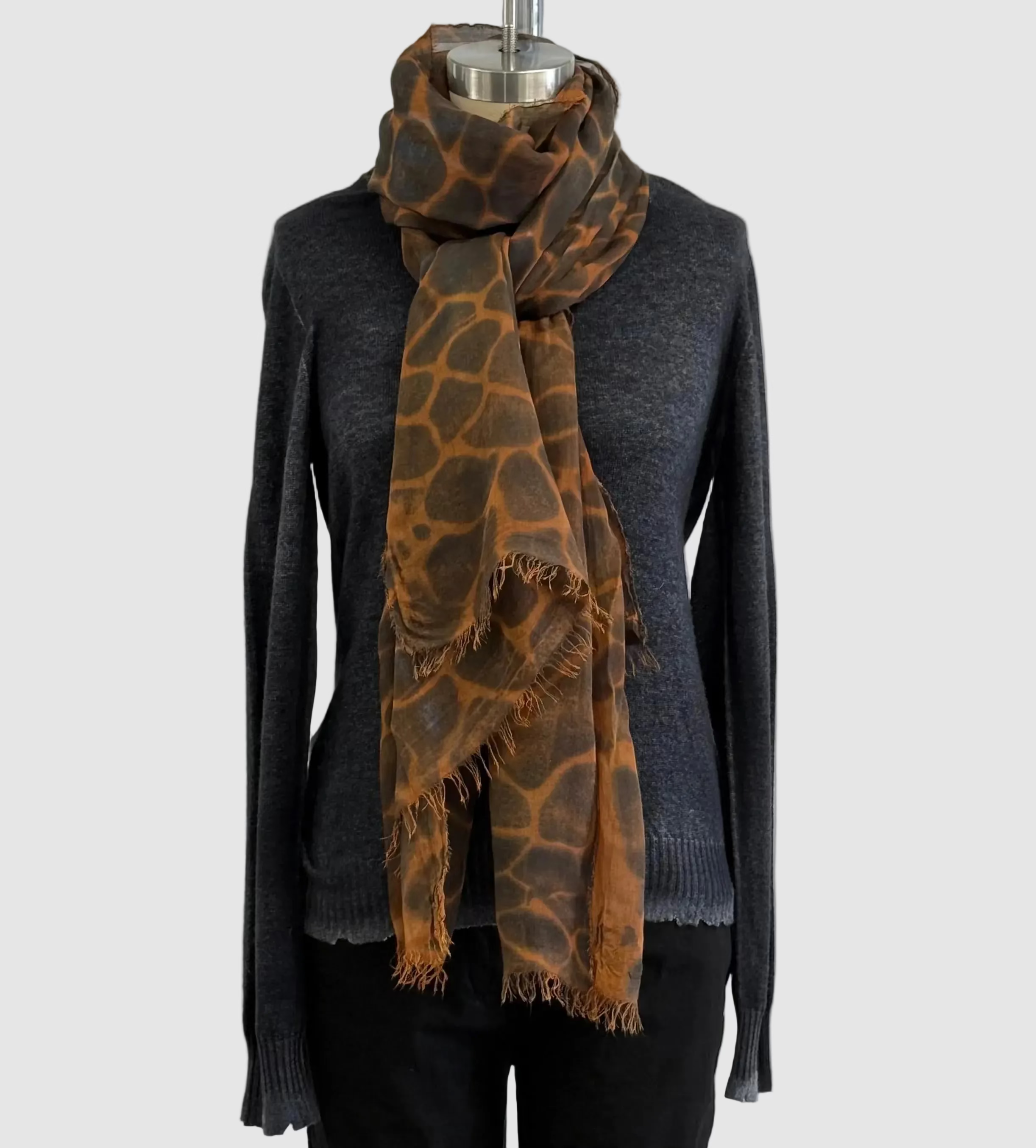 Annie Turbin Cognac Black Giraffe Modal Scarf
