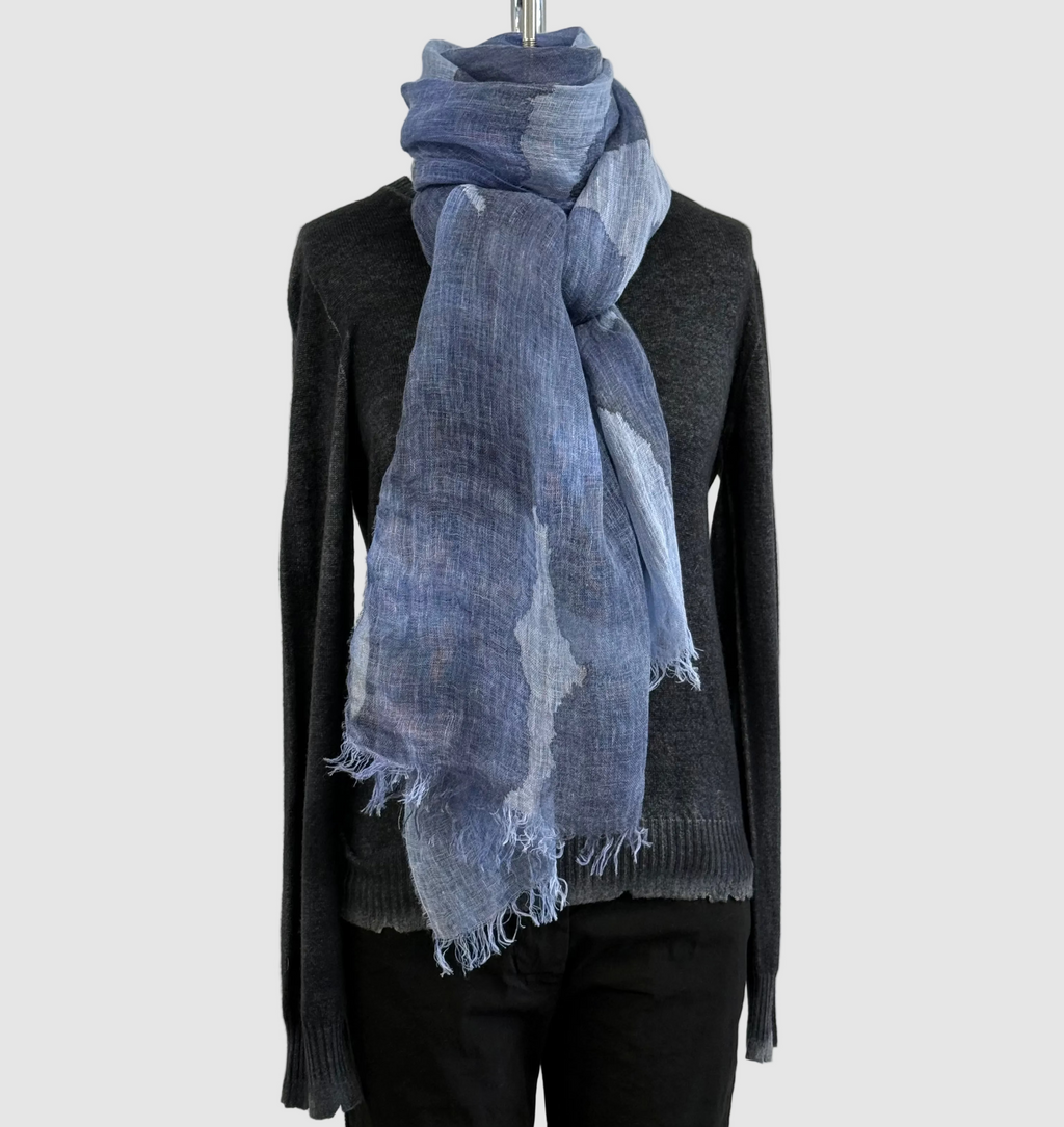 Annie Turbin Blue Clouds Linen Scarf