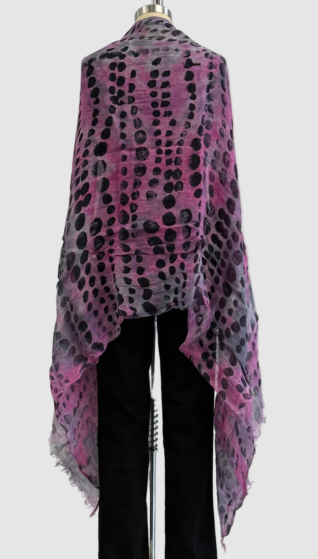 Annie Turbin Pink Botanical Black Dot Linen Scarf