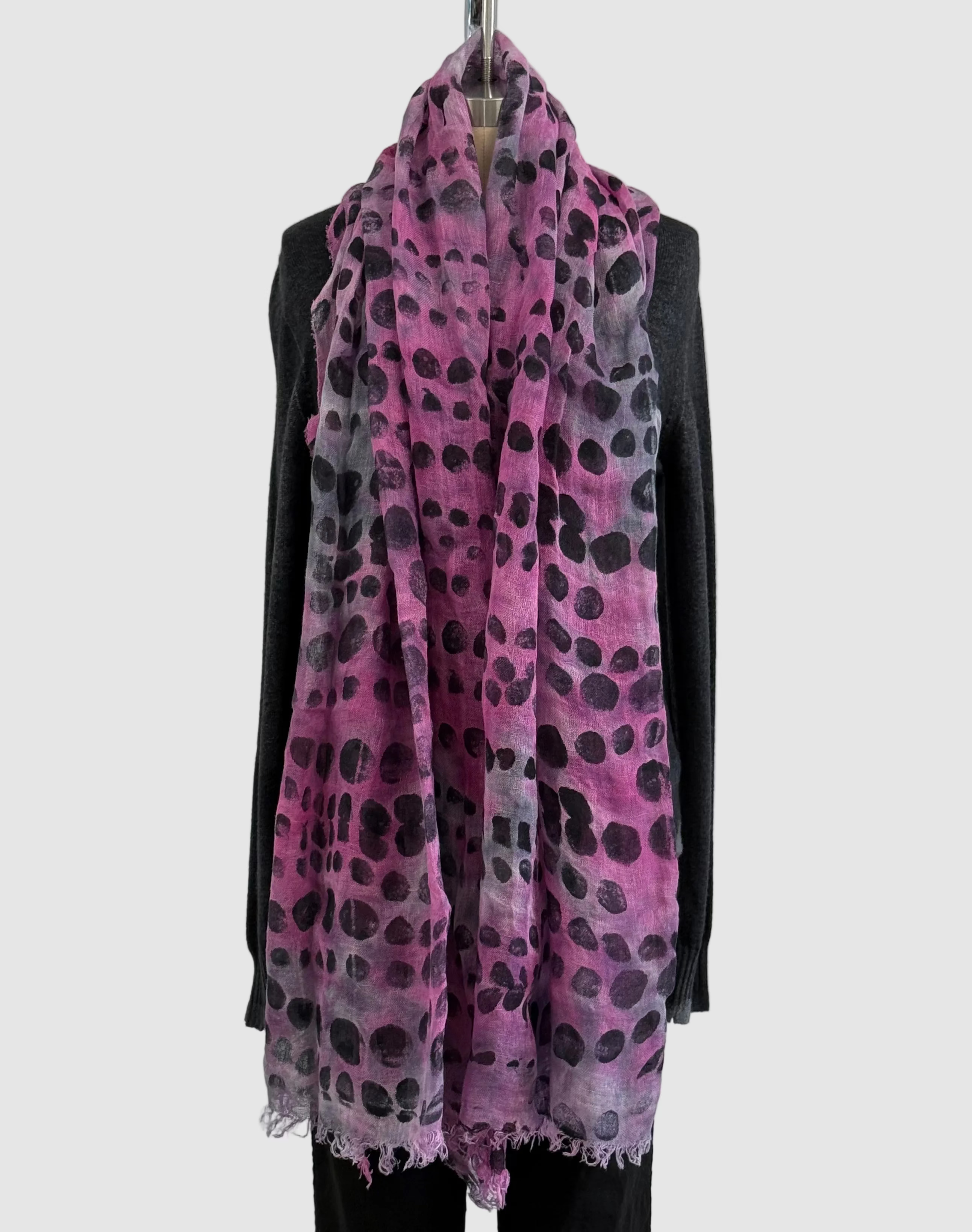 Annie Turbin Pink Botanical Black Dot Linen Scarf