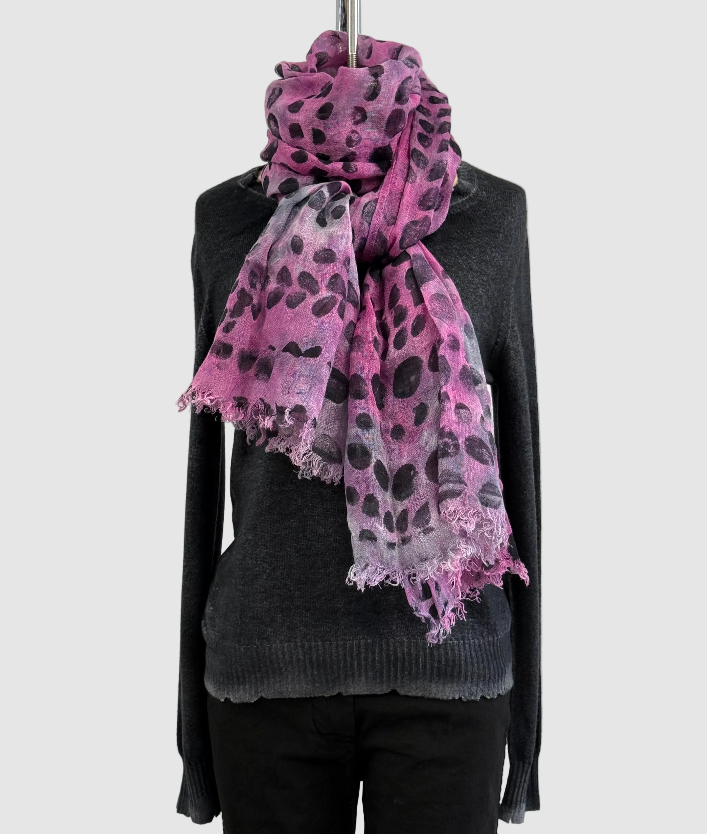 Annie Turbin Pink Botanical Black Dot Linen Scarf