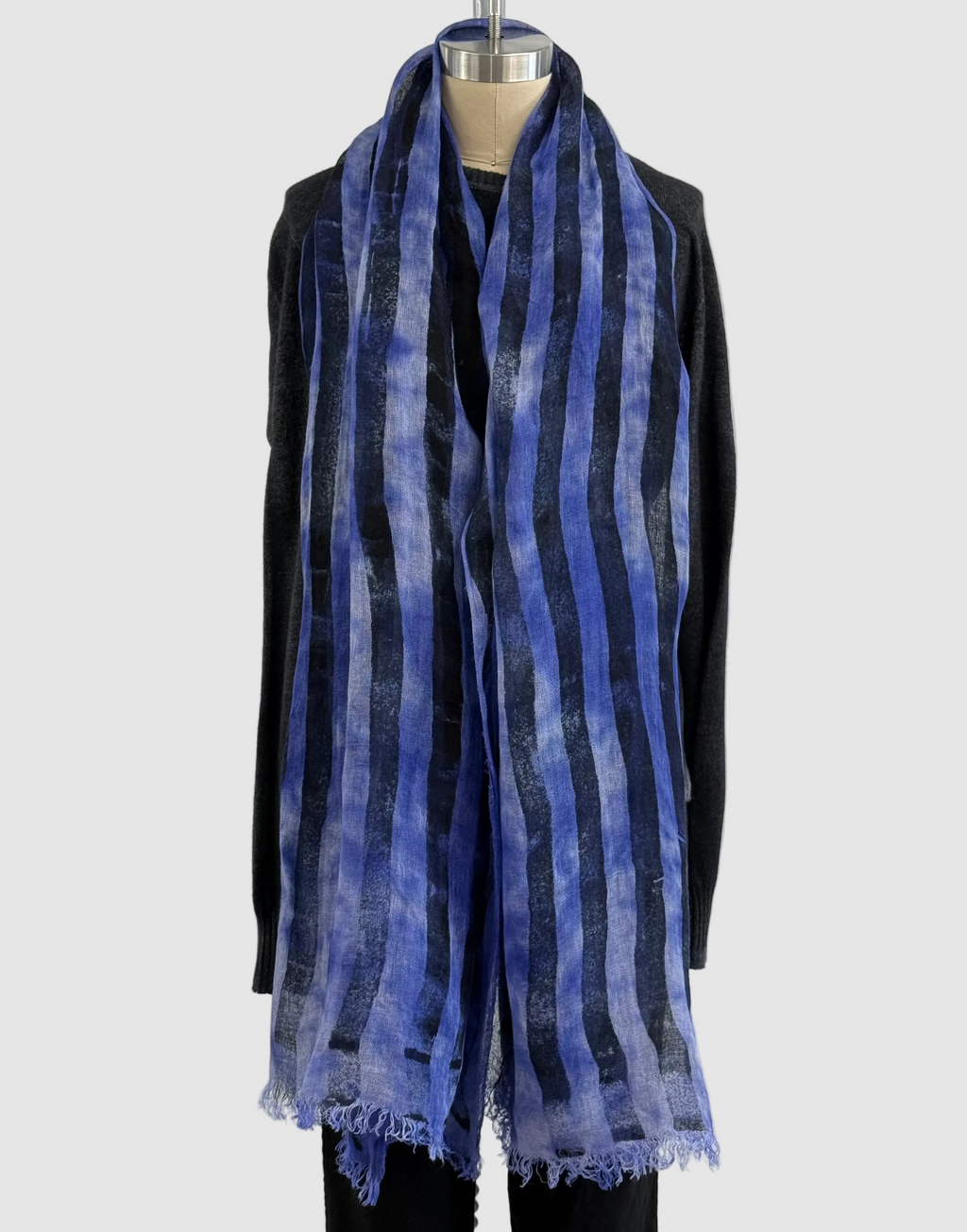 Annie Turbin Violet & Black Stripe Linen Scarf