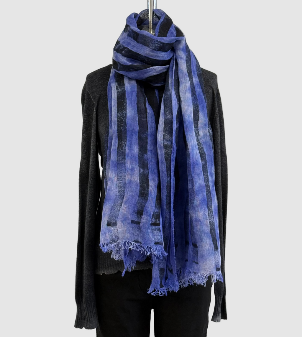 Annie Turbin Violet & Black Stripe Linen Scarf