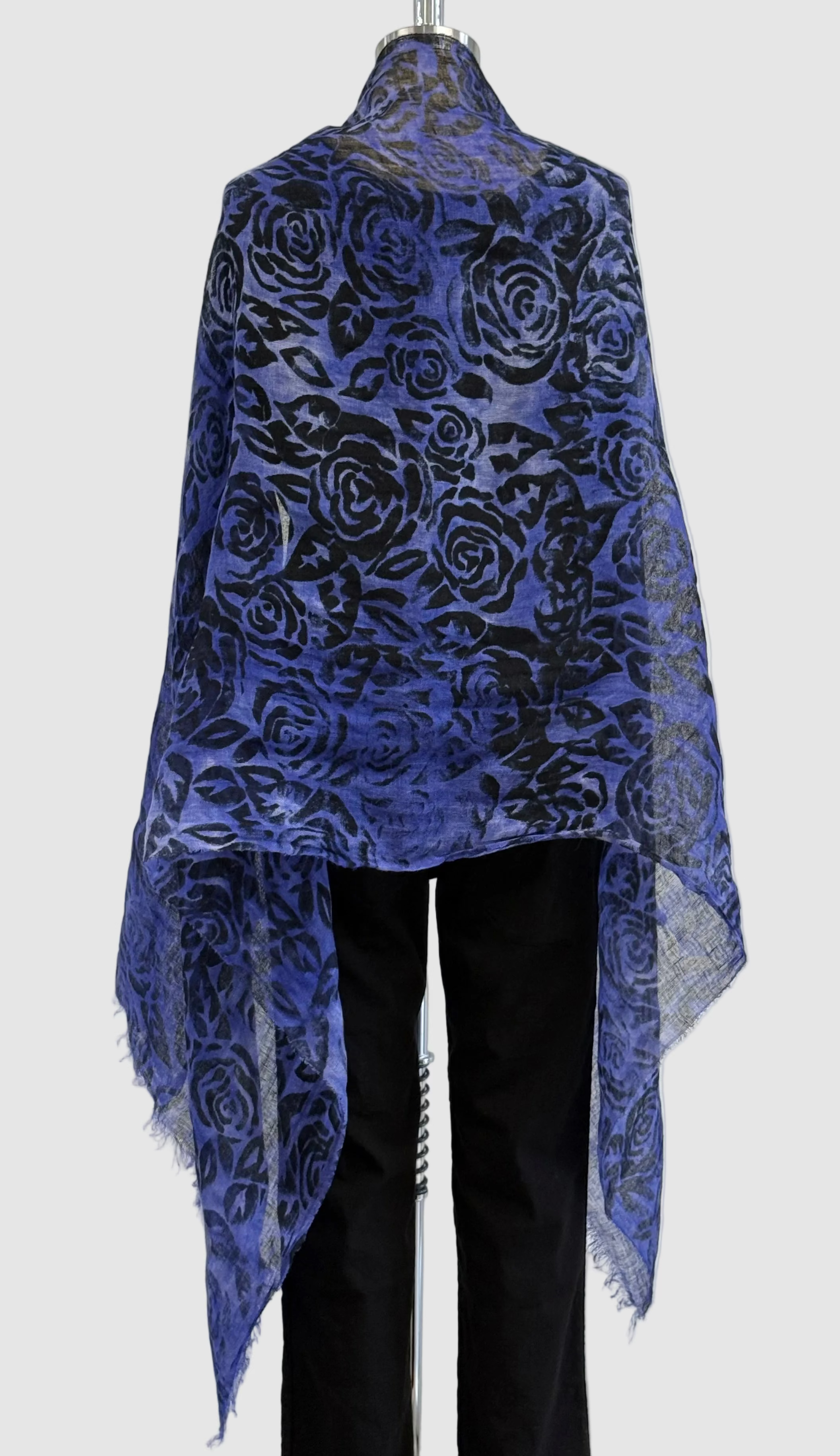 Annie Turbin Violet Black Roses Linen Scarf