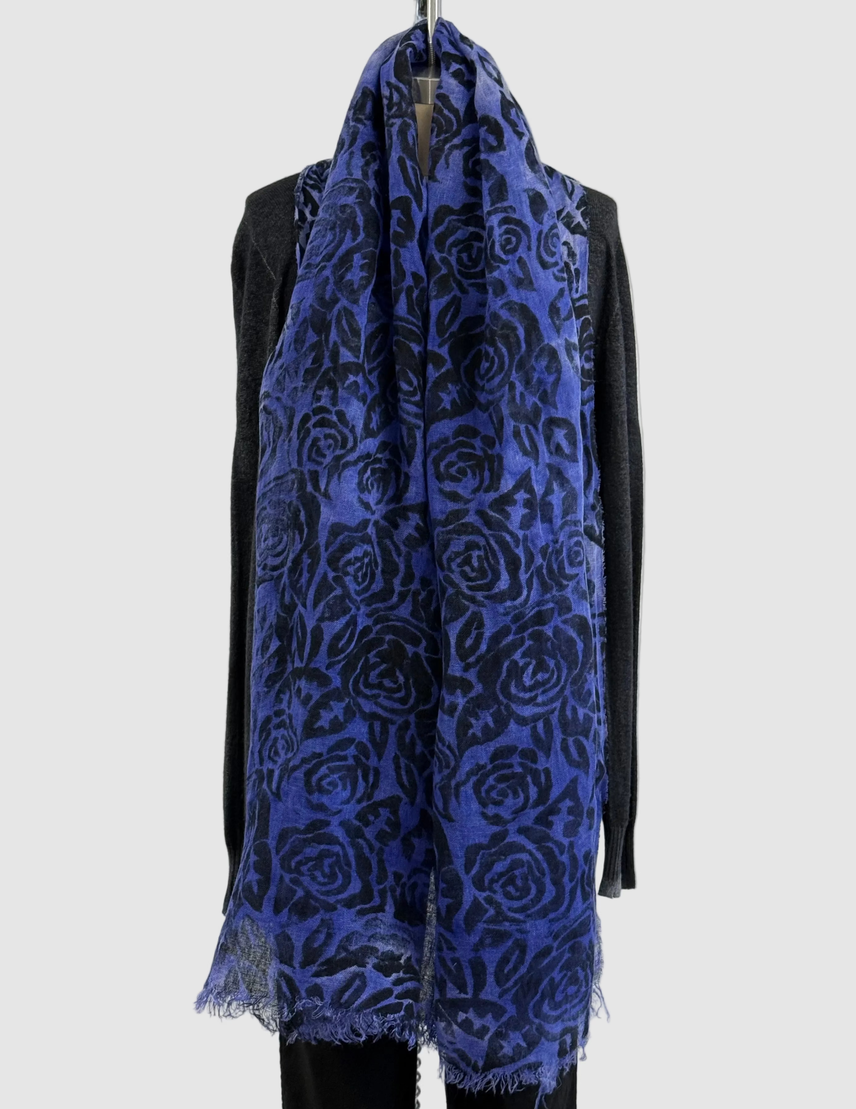 Annie Turbin Violet Black Roses Linen Scarf