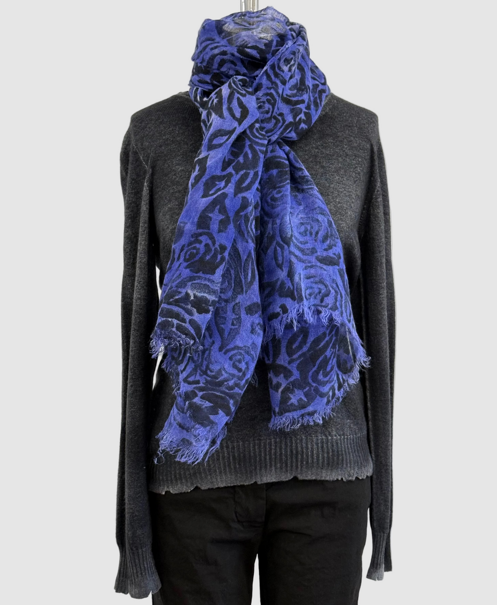 Annie Turbin Violet Black Roses Linen Scarf