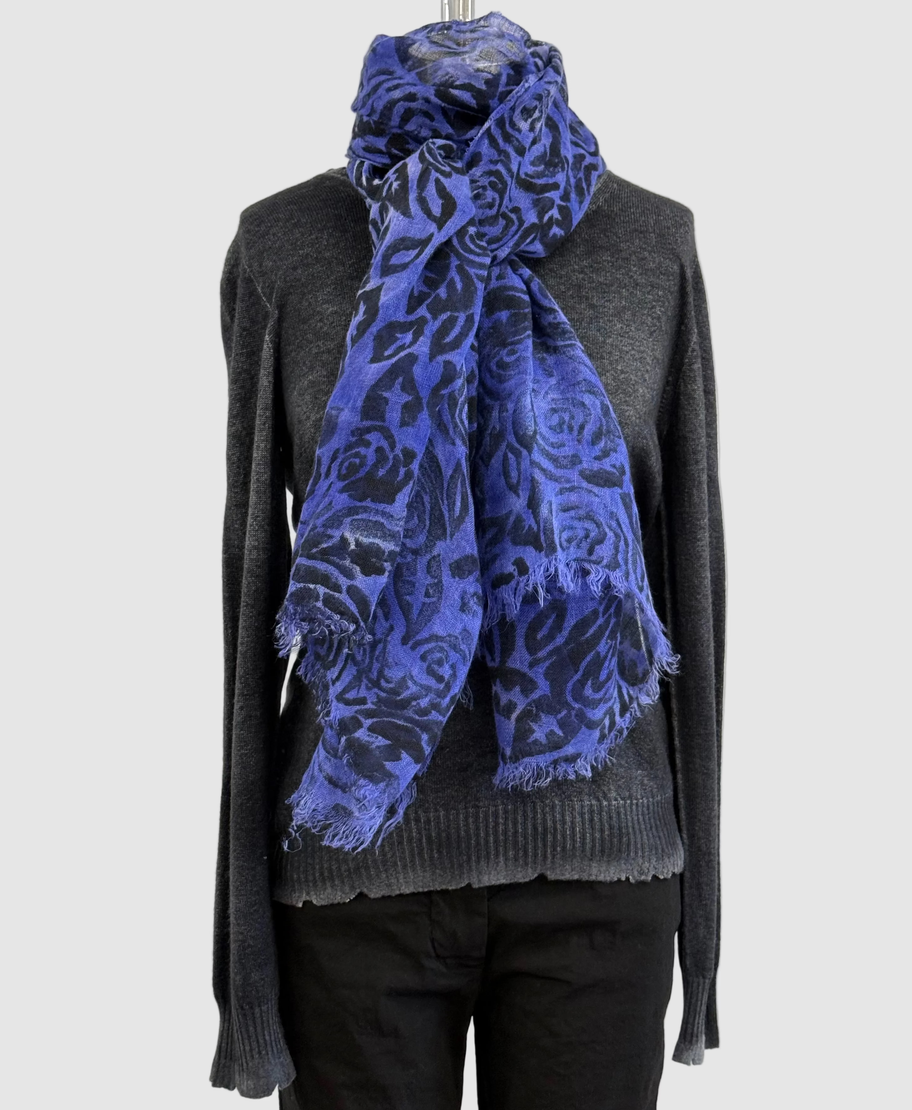 Annie Turbin Violet Black Roses Linen Scarf