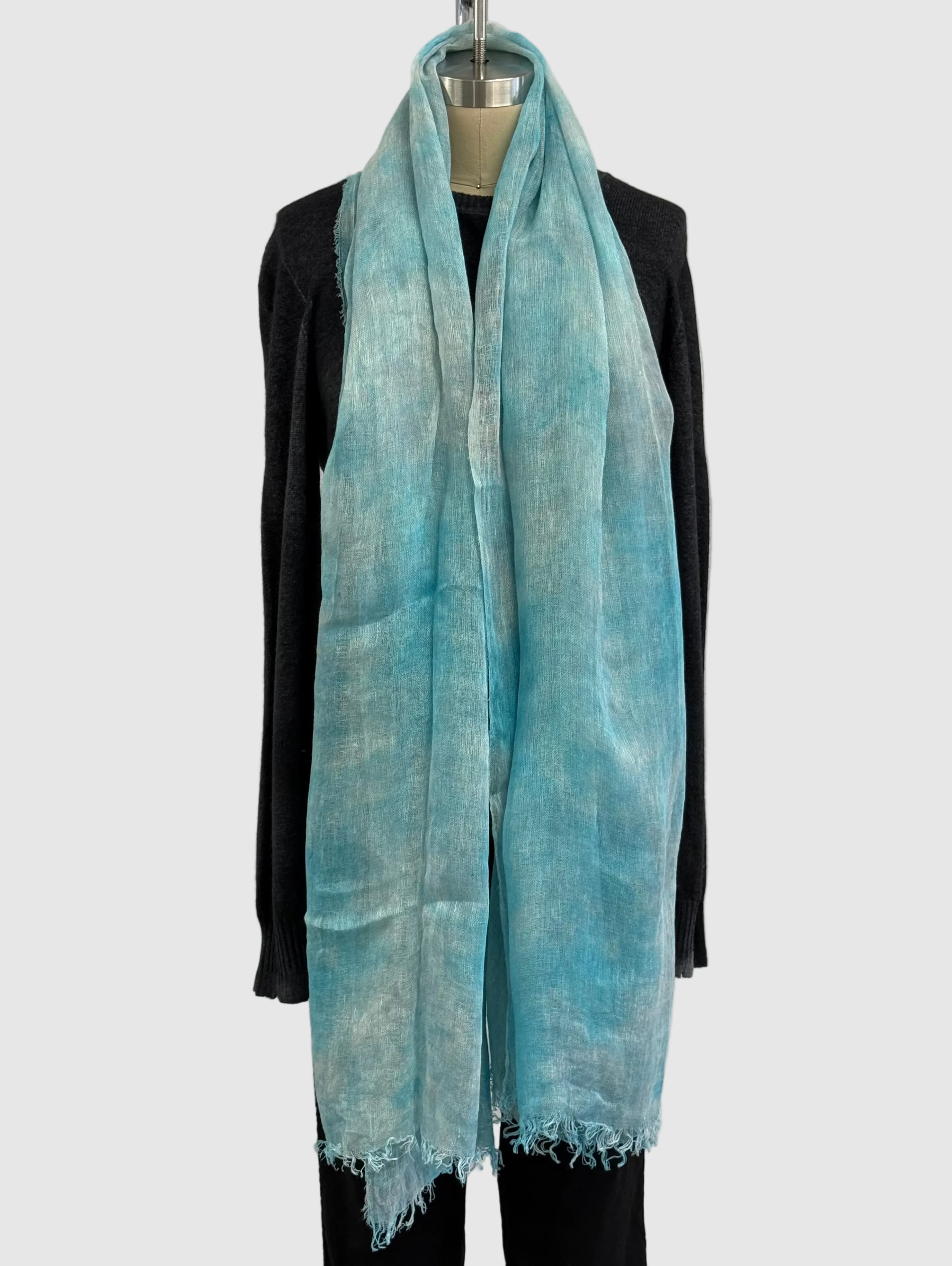 Annie Turbin Aqua Botanical Linen Scarf