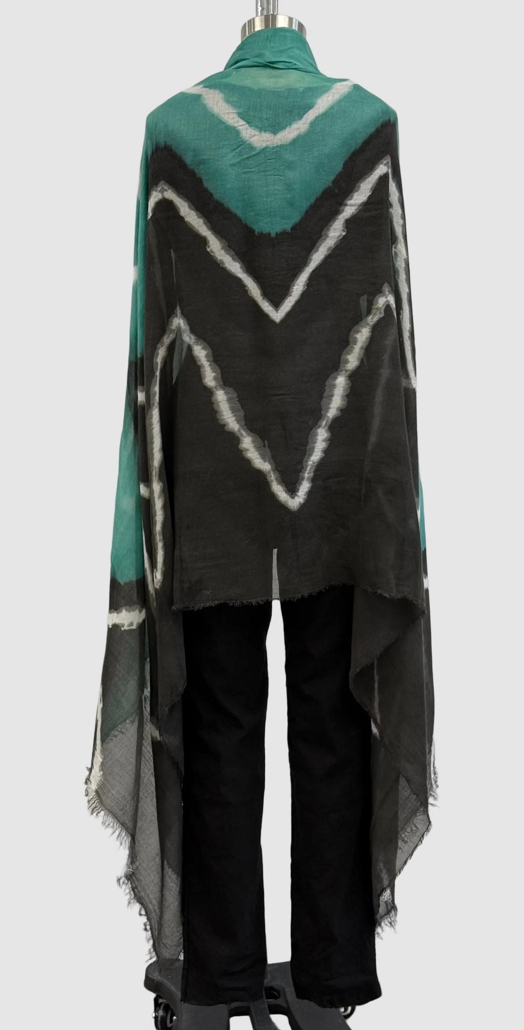 Annie Turbin Silk Scarf In Emerald Black White Wave