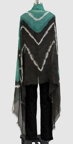 Annie Turbin Silk Scarf In Emerald Black White Wave