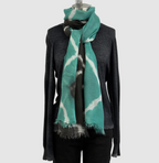 Annie Turbin Silk Scarf In Emerald Black White Wave