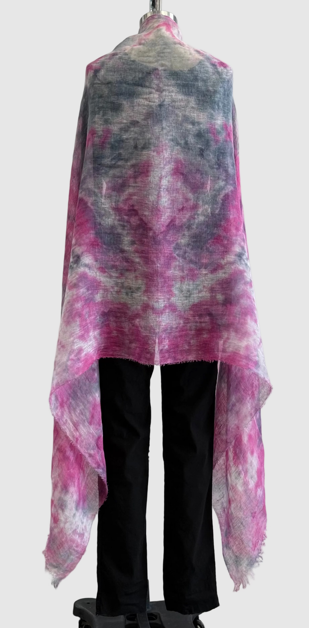 Annie Turbin Pink & Grey Botanical Linen Scarf