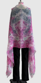 Annie Turbin Pink & Grey Botanical Linen Scarf