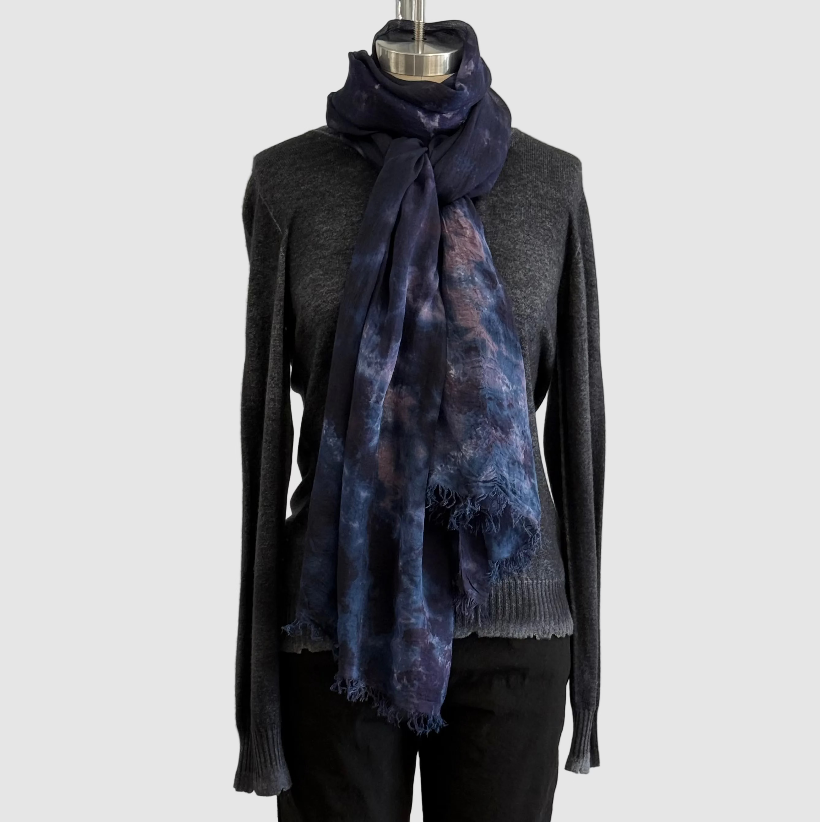 Annie Turbin Navy Burgundy Botanical Modal Scarf