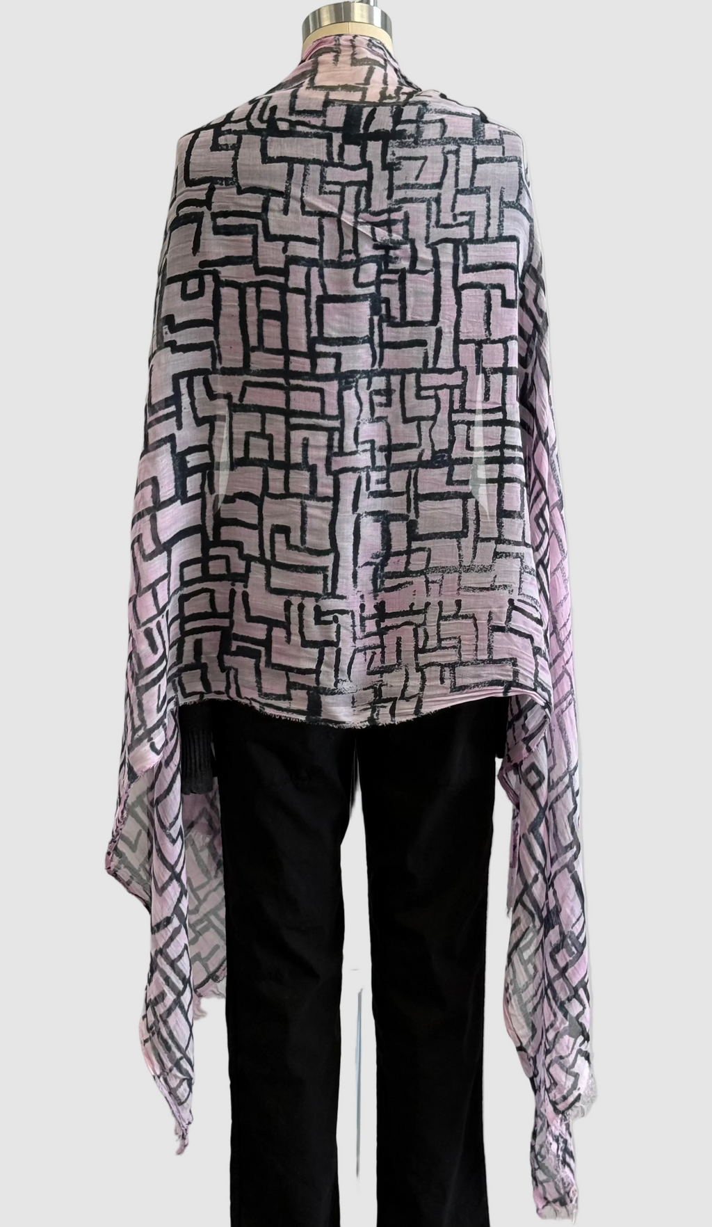 Annie Turbin Pink & Black Geometric Modal Scarf