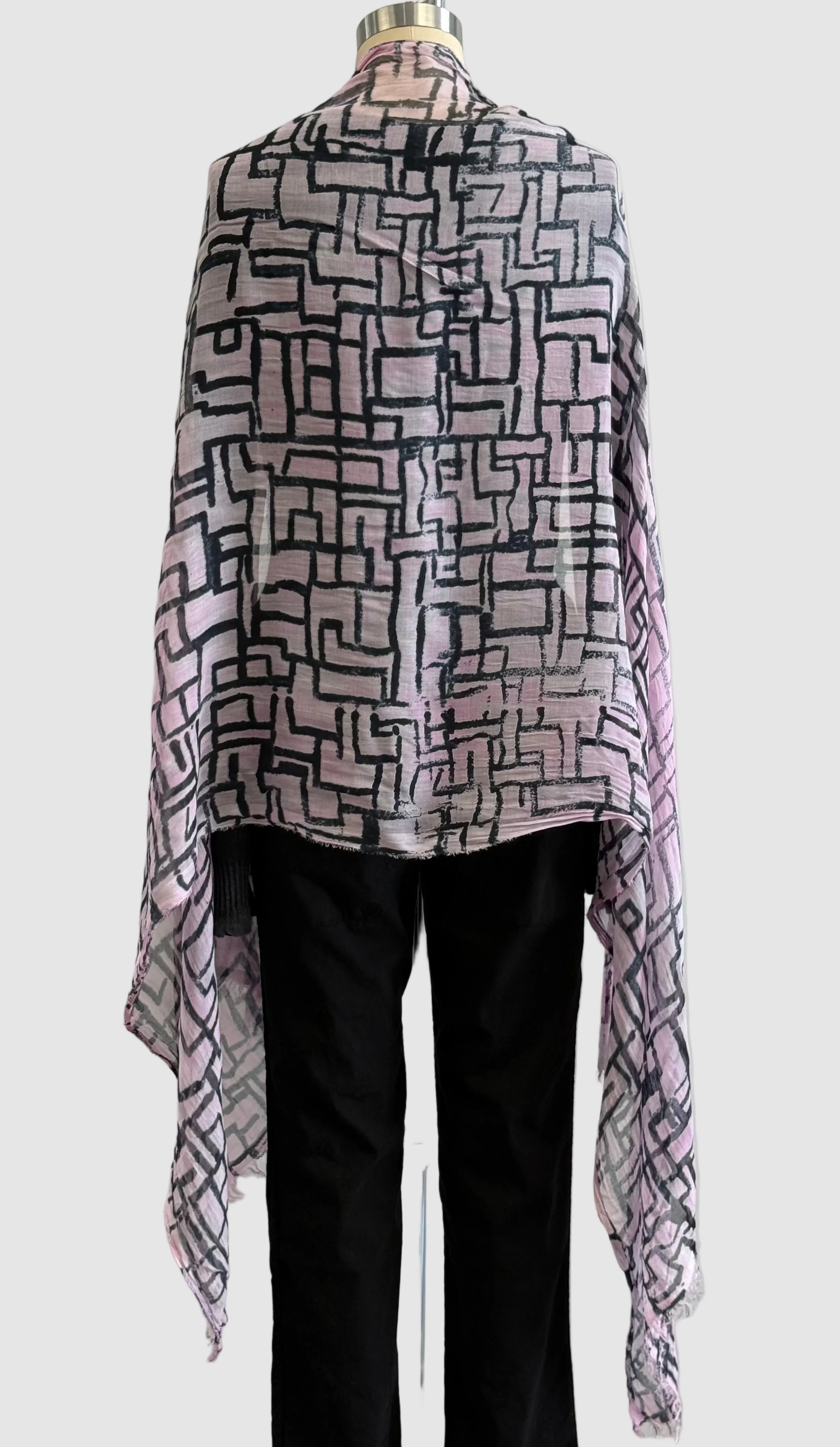 Annie Turbin Pink & Black Geometric Modal Scarf