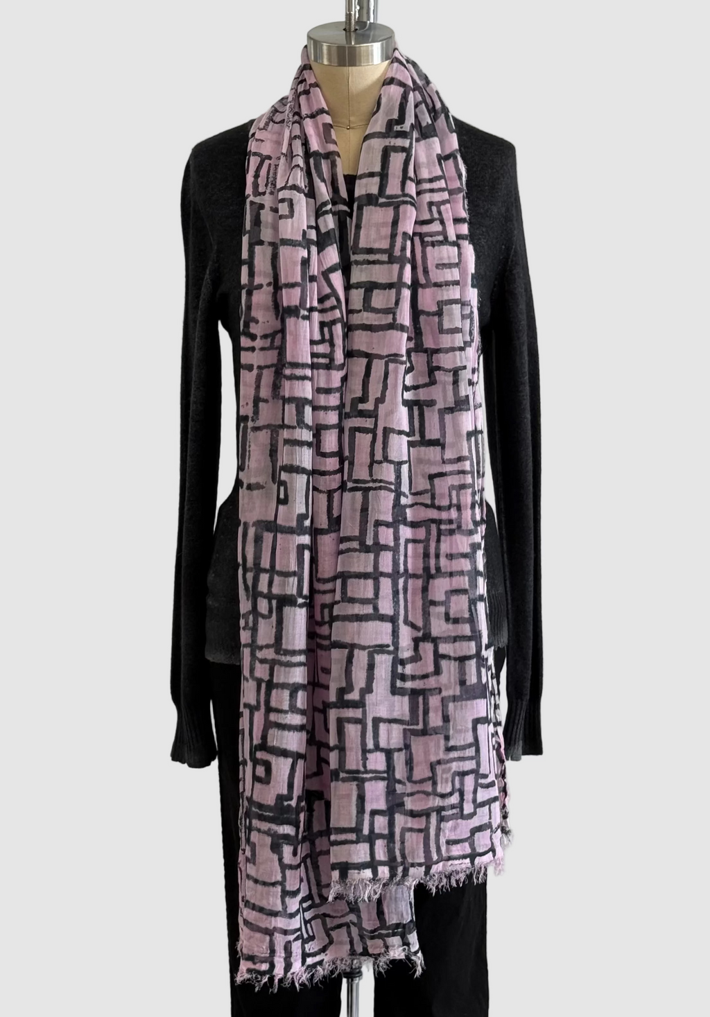 Annie Turbin Pink & Black Geometric Modal Scarf