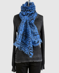Annie Turbin Blue & Black Geometric Linen Scarf