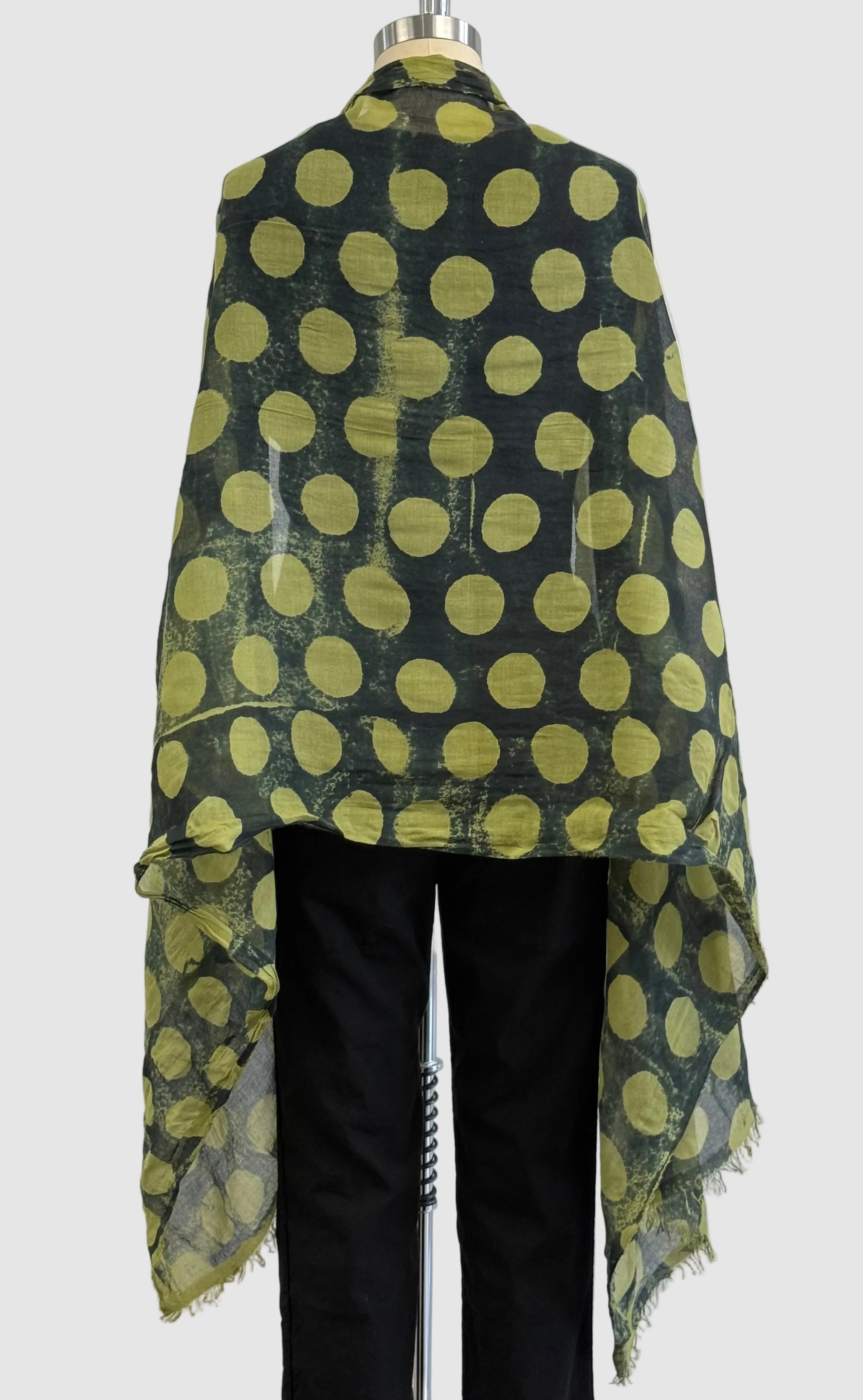 Annie Turbin Olive Black Dot Silk Scarf