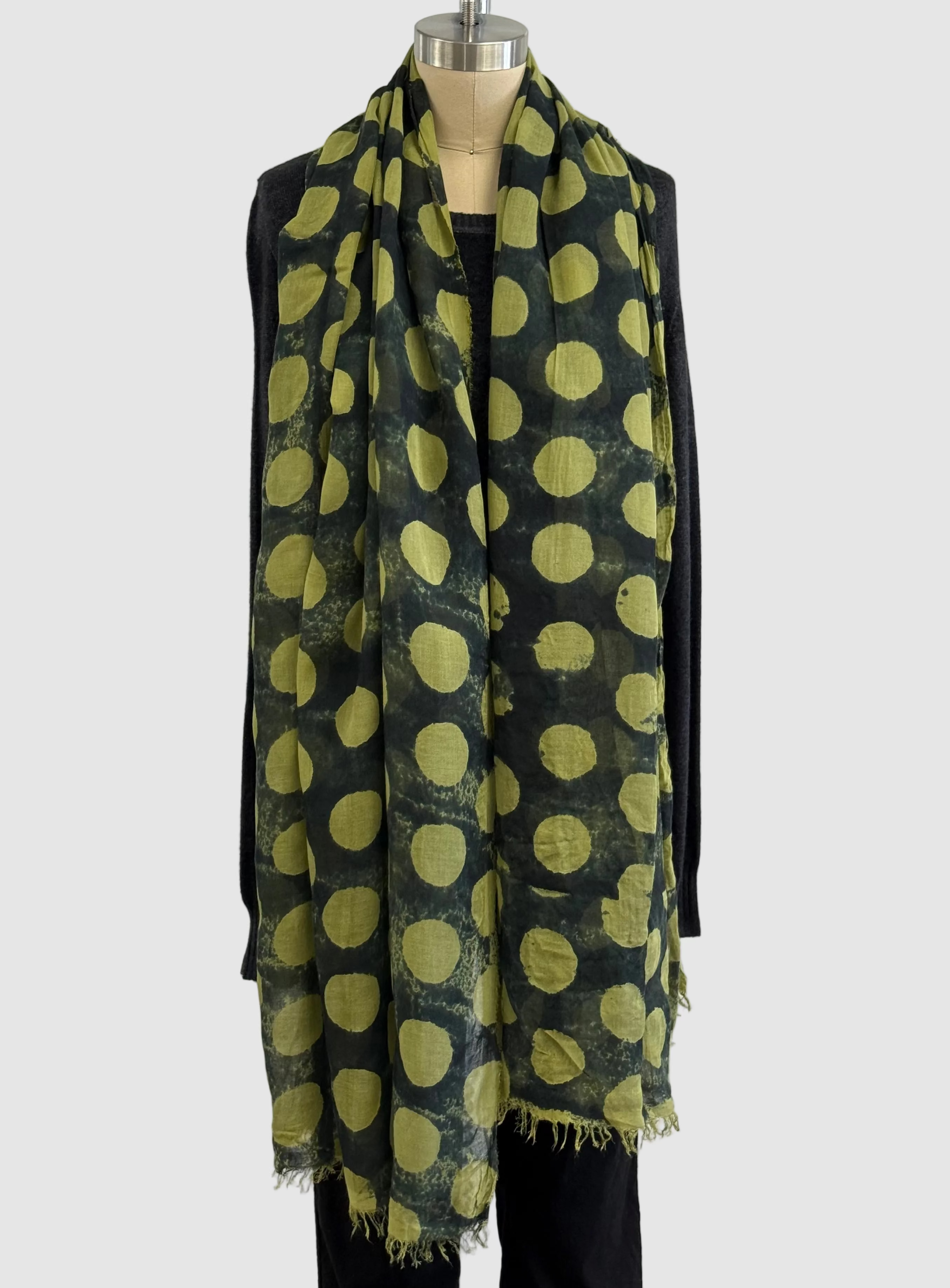 Annie Turbin Olive Black Dot Silk Scarf