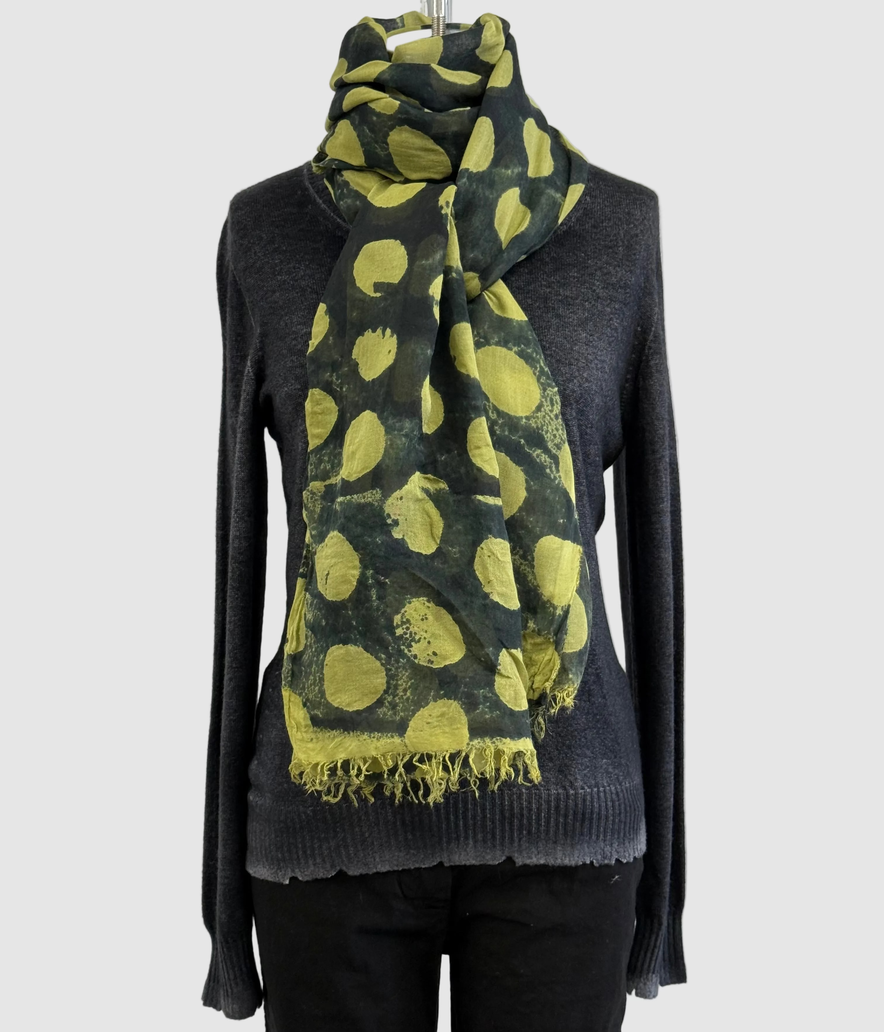 Annie Turbin Olive Black Dot Silk Scarf