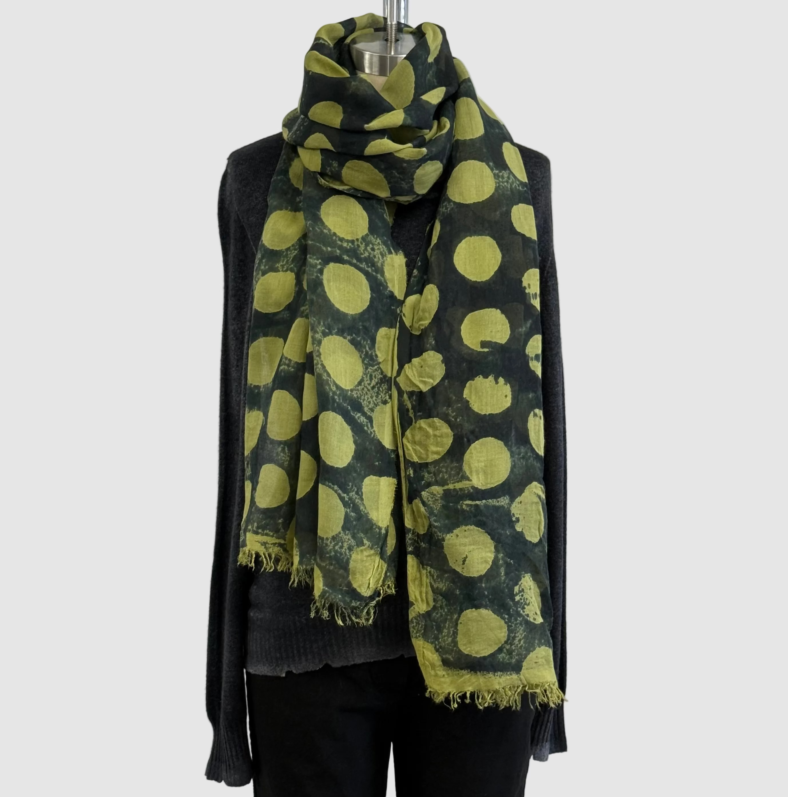 Annie Turbin Olive Black Dot Silk Scarf